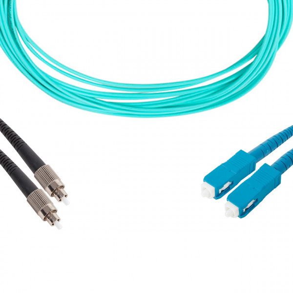 forte® Fibre Optic Patchlead, ST to SC Multimode OM3 50/125, Duplex 3mm Aqua Jacket, 10m, LSZH