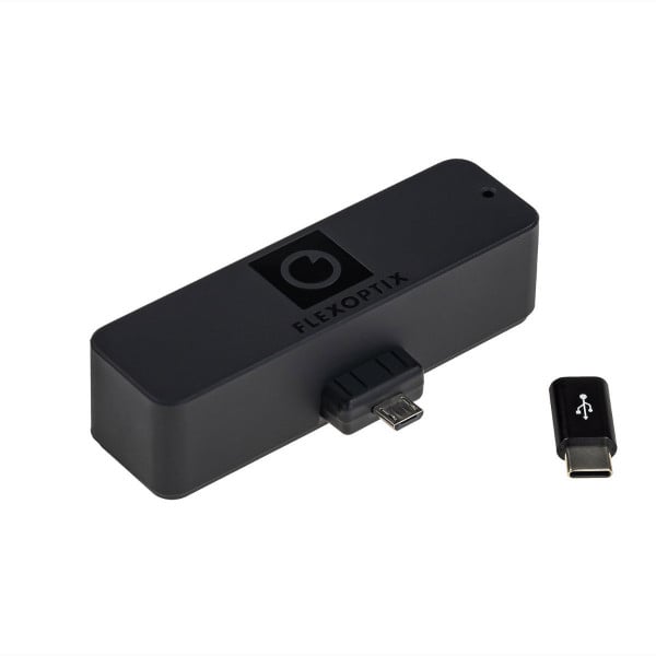 FLEXBOX Mobility Pack - Bluetooth, Battery Pack, USB-C Add-on from FLEXOPTIX - pictured with USB-C adaptor