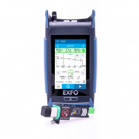 EXFO AXS-130 mini-OTDR for FTTx/MDU Fiber Deployments - Pictured with the patented EXFO swap-out connector, which can be performed in the field. Save on maintenance and cost of ownership.
